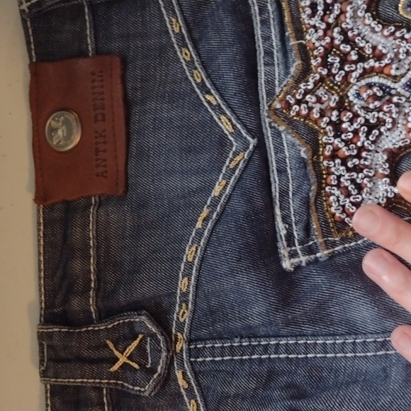 ANTIK denim beaded jeans Y2k style embellished size 29 light distressing Bootcut - Picture 15 of 16